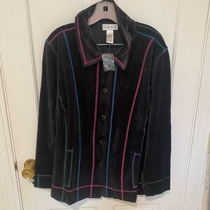 D&D Lifestyle Black velour retro top throw back 70’s style button down 1X.